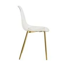 Table And Chair Set. Luxury 88cm Tempered Glass Dining Table + 4 Clear Plastic Dining Chairs. Modern And Minimalist Set Of 1 Table And 4 Chairs, Ideal For Small Dining Rooms. - Gold - View 6