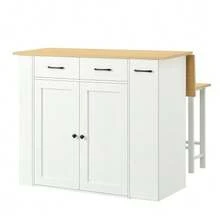 Extendable Kitchen Island With Dining Area, Adjustable Shelves And Drawers, Power Strips And Two Chairs, Ideal For The Kitchen And Dining Room (White) - White - View 1
