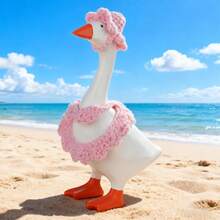 Desktop Goose Summer Outfit Creative Mini Goose Statue Crochet Bikini With Hat For Home Office Decor - Pink - View 5