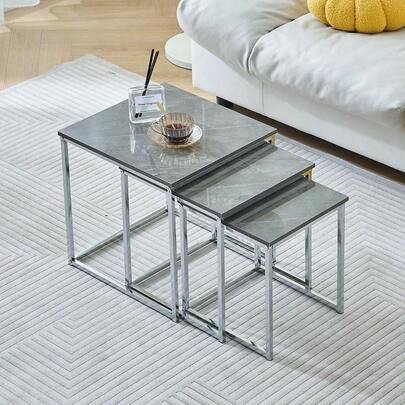 Set Of 3 Nesting Coffee Tables For Living Room, Nest Of 3 Nested Tables Sofa Side Table Coffee Table End Tables Space Saving