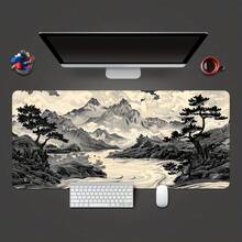 这款鼠标垫采用日式水墨画风格设计，运用黑白墨技法描绘山川河流和松树。这款大尺寸鼠标垫可用作桌面垫、学习垫或键盘垫，适合游戏、家庭和办公使用。办公桌 办公用品 办公配件 鼠标垫 书桌鼠标垫 桌面装饰 - 風景畫 - 查看 15
