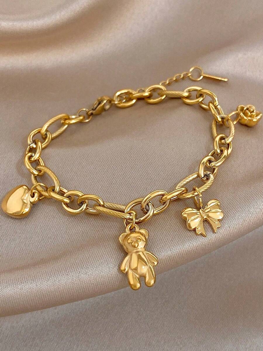 1 chiếc vòng tay dây mảnh hình gấu trái tim nơ dễ thương, mạ vàng 18K, làm bằng thép không gỉ, có thể điều chỉnh kích thước, dành cho nữ, phong cách bohemian mùa hè, trang sức đi biển, mùa nghỉ mát, quà tặng cho mẹ, thích hợp cho các buổi tiệc tùng, hẹn hò, đám cưới, lễ tình nhân, kỷ niệm, lễ hội âm nhạc, Giáng sinh, ngày lễ Phục sinh. - Nhiều màu - Xem 1