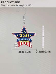 1 Đôi bông tai hình ngôi sao kỷ niệm 250 năm thành lập Hoa Kỳ bằng acrylic, bông tai hình cờ Mỹ yêu nước 1776-2026, bông tai phẳng 2D ngày Quốc khánh 4 tháng 7, phụ kiện bông tai lễ hội, quà tặng ngày lễ - Nhiều màu - Xem 4