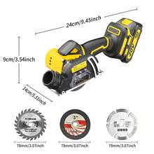 KITESDER Cordless Mini Circular Saw For 20V Battery, 4" Brushless Power Circular Saws,25000RPM Small Power Saw With Dust Shroud & Blade, Cut Metal Wood Plastic - 雙電+6鋸片+布包 - 查看 2