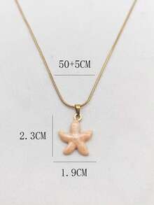 1件18K镀金不锈钢海星吊坠项链，男女皆宜，自然海洋风格，适合海滩度假，轻盈奢华，简约百搭 - 彩色 - 查看 8
