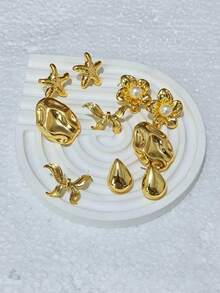 经典百搭耳环，永恒优雅的风格，适合女性全年佩戴 - 金色 - 查看 2