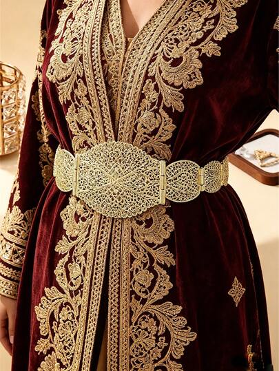 1pc Gold Hollow Metal Chain Waist Belt, Elegant Moroccan Style Adjustable Body Chain Decor For Women