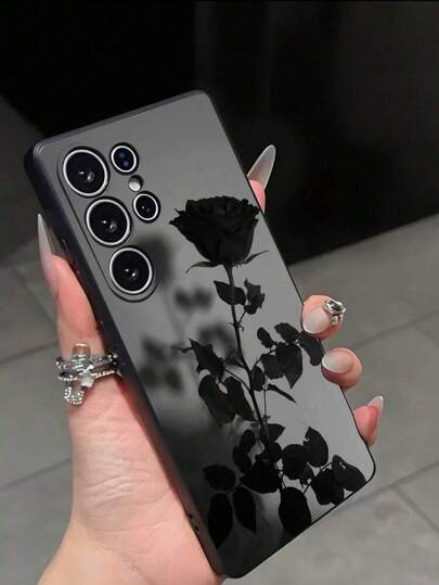 Funda de teléfono mate negra a prueba de golpes y antideslizante con estampado de rosa negra compatible con Galaxy S26 Ultra, A13/A14/A15/A16/A17/A34/A35/A36/A37/A53/A54/S21/S22/S23/S24/S25/S25 Ultra/24fe, adecuada para uso personal o como regalo de vacaciones para familiares, amigos y seres queridos, versión internacional, no versión nacional