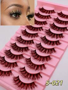 10 pares de pestañas voluminosas rusas D DD y pestañas postizas naturales y esponjosas 3D de visón falso, pestañas postizas de tira completa con volumen y efecto ahumado, pestañas voluminosas naturales con efecto cruzado, pestañas postizas con banda invisible para uso diario - Ver 8