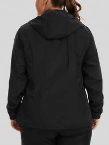 Chaqueta cortavientos e impermeable para mujer de talla grande (1 pieza), cortavientos ligero e impermeable con capucha, mangas largas, bolsillos con cremallera, ideal para deportes. - Negro - Ver 6