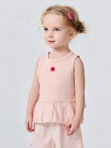 mini bala 2026夏季新款女童无袖背心，柔软棉质弹力透气抗菌轻便休闲日常沙滩装 - 白紅色 - 查看 2