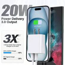 20W PD 美规插头墙式充电器适配器 + 200厘米 USB 转 Lightning 充电线，高速数据传输和快速充电，兼容 14 Pro Max/14 Pro/14 Plus/14/13/12/11/XS/XR/8/7/6 系列 - 美規A型插(110-127V) - 查看 5