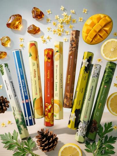 20/60pcs, Incense Sticks, Incense, Amber, Mugwort, Vanilla, Myrrh, Osmanthus, Mango, Lemon, Natural Fragrance, Made With Natural Ingredients, Long-Lasting Scent, A Perfect Gift, Suitable For Ramadan, Entertaining Guests, Meditation, Air Purification And Other Occasions.
