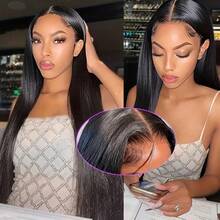 8-34 Inch 13x4 Invisible Lace Front Wig, 200% Density Pre-Plucked Natural Hairline Mixed Texture Brazilian Straight Natural Color Glueless Lace Front Wig For Women, Suitable For Party, Holiday, Daily Use - Natural & Black - View 3