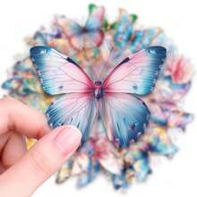 50入馬卡龍色蝴蝶貼紙 防水乙烯貼紙 水彩花卉與漸層設計 適用水壺、筆電、筆記本，藝術愛好者美學貼紙，適合剪貼簿、手帳與設備裝飾 - 1 Set - 查看 6