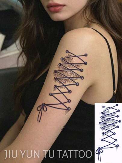 1pc Fashionable Ribbon Bow Temporary Tattoo, Unisex Body Art Fake Tattoo, Waterproof & Sweatproof, Suitable For Legs, Chest, Abdomen And Back, Lasts 7-14 Days, & Easy To Apply & Remove, DIY Gift