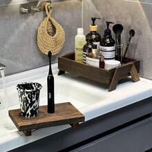 1个优质木质桌面化妆品收纳架，中式复古风格梳妆托盘，储物架 - 棕色 - 查看 13