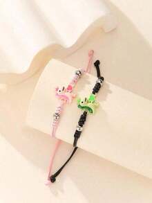 ATLVXJL 2pcs/Set Glow-In--Dark Friendship/Couple Bracelets With Heart, Crown, Dinosaur Bead Decor, Suitable Daily Wear And Holiday - Multicolor - View 9