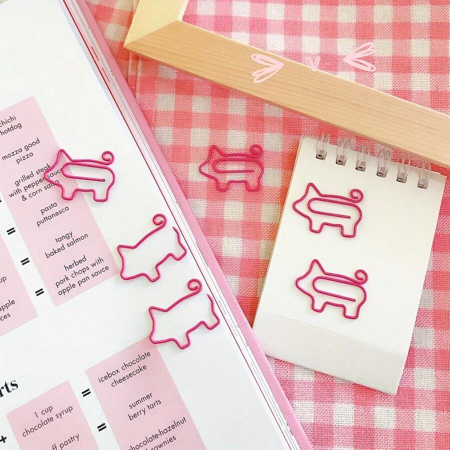 15pcs Pig Shaped Paper Clips - Bookmark Planner Clips - Mini Binder Clips Office Decor Stationery Supplies - A - View 1