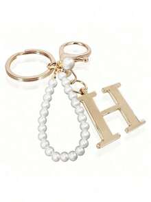 Advanced Elegant Golden Pearl Letter Keychain, Letters A-Z Three-Dimensional Pendant, Elegant Pearl Chain Flash Diamond (Removable According To Personal Preference) Fashion Alloy Keychain Ring, Earphone Pendant, Backpack Charm Car Keychain - 金色 - 查看 11