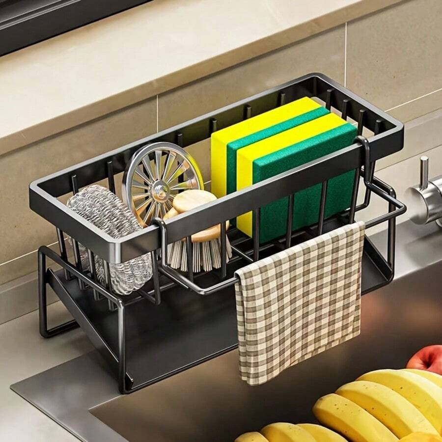 1pcs Effective Draining Kitchen Sponge Shelf, Soap Holder, Stainless Steel Material Is More Sturdy, Slope Design Is Free From Water Accumulation, Towel Independent Rack Effective Anti-Mold, Kitchen Storage - L - View 1