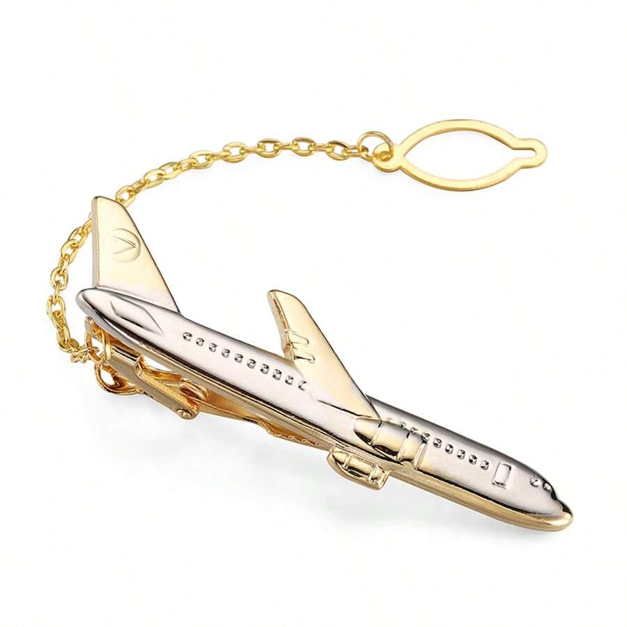 Premium Men's Tie Clip, Gold Airplane Shaped Creative Business Formal Accessory, Elegant Unisex Tie Pin