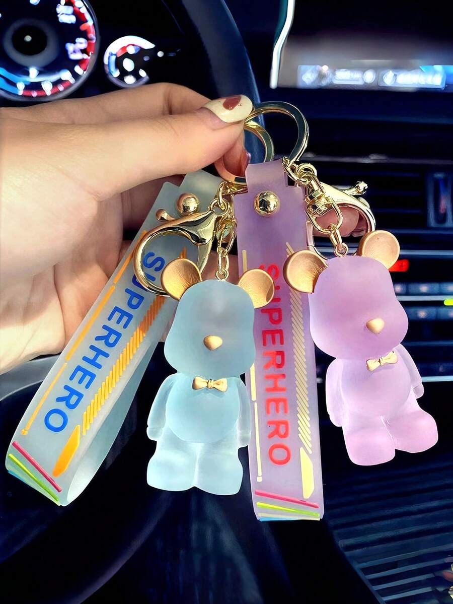 One Creative Dreamy Bear Keychain, Cartoon Bow Bear Pendant, Decoration, Bag Charm, Wrist Keychain, Car Keychain, Key Lanyard, Keychain, Keychain Accessory, Key Ring, Couple Keychain, Gift For Women, Gift For Boyfriend, Gift For Friend, Holiday Gift, Event Souvenir, Party Gift, Valentine's Day Gift. Gifts For Mother, Father, Graduation, And Teacher - Multicolor - View 1