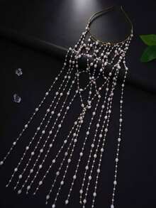 1pc New Stylish Rhinestone Decorated Grid Tassel Headband, Elegant Hairband Accessory For Women, Headpiece, Head Jewelry, Head Chain, Bride To Be, Party, Hair Accessories For Women - Vàng - Xem 6