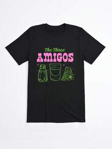 Camiseta Negra con Estampado The Three Amigos y Bebida Mexicana para Fiesta - Negro - Ver 2