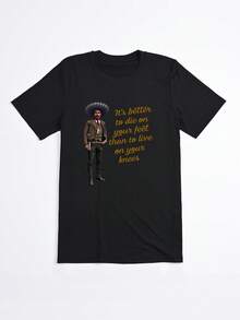 Camiseta negra con estampado de Emiliano Zapata y frase inspiradora para uso casual - Negro - Ver 2