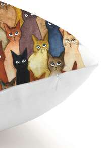 1/2/4pcs Cat Print Square Pillow Cover, Cat Pattern Pillow Sham (Pillow Insert Not Included), Soft Fabric, Bedding, Suitable For Living Room, Bedroom, Sofa, Car, All Seasons, Holiday Gift - Multicolor - View 6