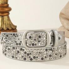 1pc Street Punk Style Rhinestone Metal Asymmetrical Rivet TPE Belt, Suitable For Jeans - Multicolor - View 13