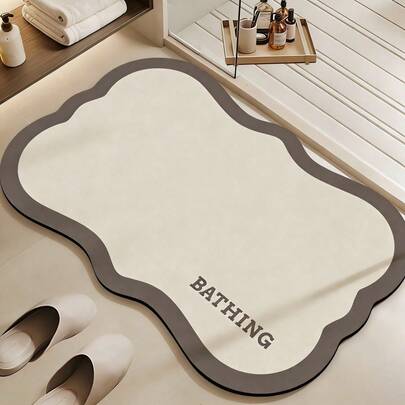 1 tấm thảm chống trượt thấm hút in chữ - Thảm phòng tắm/thảm cửa bằng đất tảo cát tối giản, thấm hút tốt và nhanh khô, thích hợp cho phòng tắm, nhà bếp, phòng khách, lối vào, cắm trại, trang trí phòng tắm, thảm trang trí nhà cửa, thảm trải sàn thấm hút | Trang trí sàn nhà trang nhã
