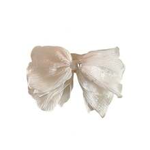 Super Fairy-Like Off-White Bow Pearl Ponytail Claw Clip For Women, Elegant Half-Up Hairstyle, Updo Shark Clip Hairpin - 米白色 - 查看 5