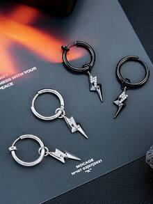 1pc Fashion Street Style Double Lightning Bolt Non-Pierced Men's Ear Cuff, Lightning Stacked Men's Accessory, Suitable For Daily Wear, Holiday, Birthday, Anniversary Gift For Friends - Multicolor - View 2