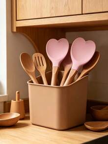 Personalized Pink Heart-Shaped Silicone Spatula, Customizable Name/Text/Logo, Fun Wooden Spoon Set, Personalized Silicone Spoon, Unique Heart-Shaped Design With Wooden Handle, Non-Stick And Heat-Resistant, Suitable For Stirring, Baking, Cooking, Etc., Personalized Home Kitchen Supplies, The Best Gift Choice For Her. - Pink - View 7