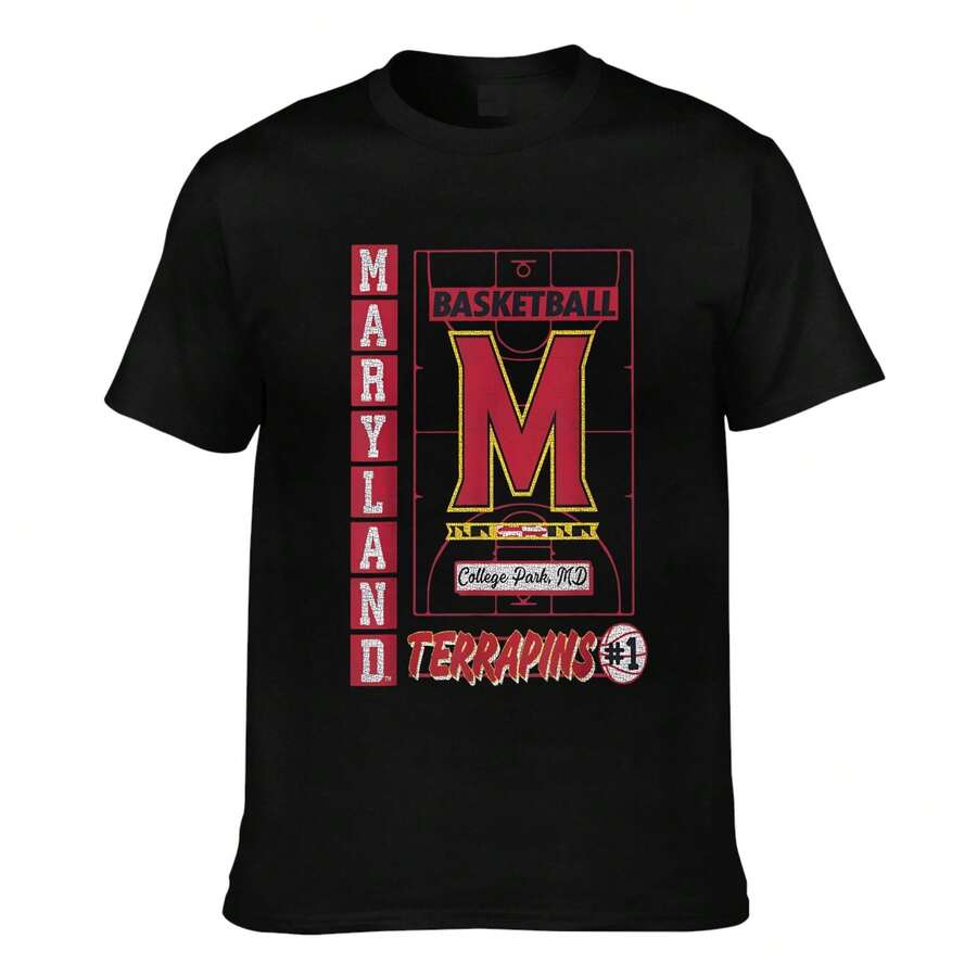 Maryland Terrapins College Park MD Basketball Graphic T Shirt For Men And Women Casual Short Sleeve Tee - 黑色 - 查看 1