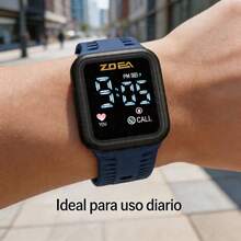 ZOEA Sports Smartwatch With Breathable Perforated Strap + Square Touchscreen + Fitness Style + Daily/Sport Use + Smartwatch - أزرق بحري - مشاهدة 2