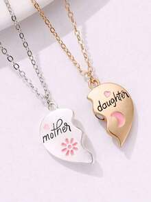 Mom Daughter Pendant Necklace Girl's Stainless Steel Choker Necklace Stylish Family Jewelry Mother's Day Gift For Mom - 淺褐色的 - 查看 6
