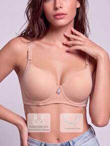 1pc Women's Comfortable Casual Wireless Soft Cup Solid Color Bra - Apricot - View 2