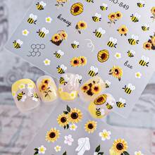 Pegatinas de uñas con diseño de abeja, calcomanías de uñas francesas con degradado amarillo, decoración linda y kawaii para primavera y verano, resistente al agua y de larga duración, fácil de aplicar, opcionales MO-849/MO-848, artículo esencial para manualidades de arte de uñas, perfecto para estudiantes y adolescentes - Multicolor - Ver 8