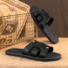 Sandalias de verano tipo slip-on para hombres, sandalias casuales de colores en bloque, resistentes y antideslizantes para uso interior/exterior, nuevos modelos - Negro - Ver 2