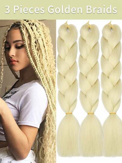 24 Inch 3pcs/Set High Temperature Synthetic Braiding Hair Extensions, Suitable For Braiding, Colors Include Green, Purple, Red, Brown, Black, Black To Green Ombre, Colorful Fashion Braided Hairstyle For Daily, Party, Cosplay, Music Festival