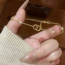 1pc Fashion Stainless Steel Letter CD Bracelet For Women Daily Wear - Gold - View 3