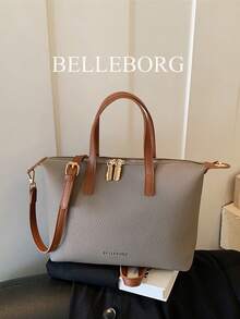 Bolso de mano grande, ligero y minimalista con textura de lichi para mujer - Gris - Ver 1