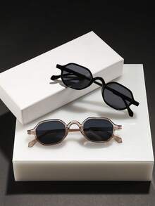 1 Pair Men's Fashionable Geometric Frame Glasses, Polycarbonate Temples, Lightweight, Suitable For Outdoor & Party - 彩色 - 查看 7