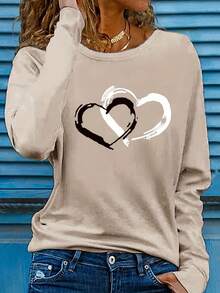 Two Long-Sleeved T-Shirts With Heart Print NBUB - Apricot - View 1