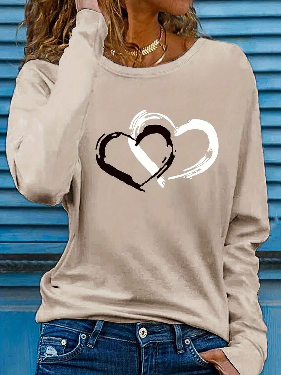 Two Long-Sleeved T-Shirts With Heart Print NBUB - Apricot - View 1