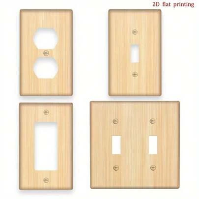 1 pieza Panel de interruptor de luz con textura de madera natural - Impresión plana 2D, fácil instalación sin cableado, tabla decorativa duradera adecuada para dormitorio, cocina y decoración del hogar, 2D plano