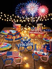 16pcs 250th Anniversary American Patriotic Party Decorative Glasses, 250th Anniversary Themed Paper Glasses, American Patriotic Themed Photo Booth Props Frame, Independence Day Memorial Decorative Gifts - Independence Day Paper Glasses - View 6